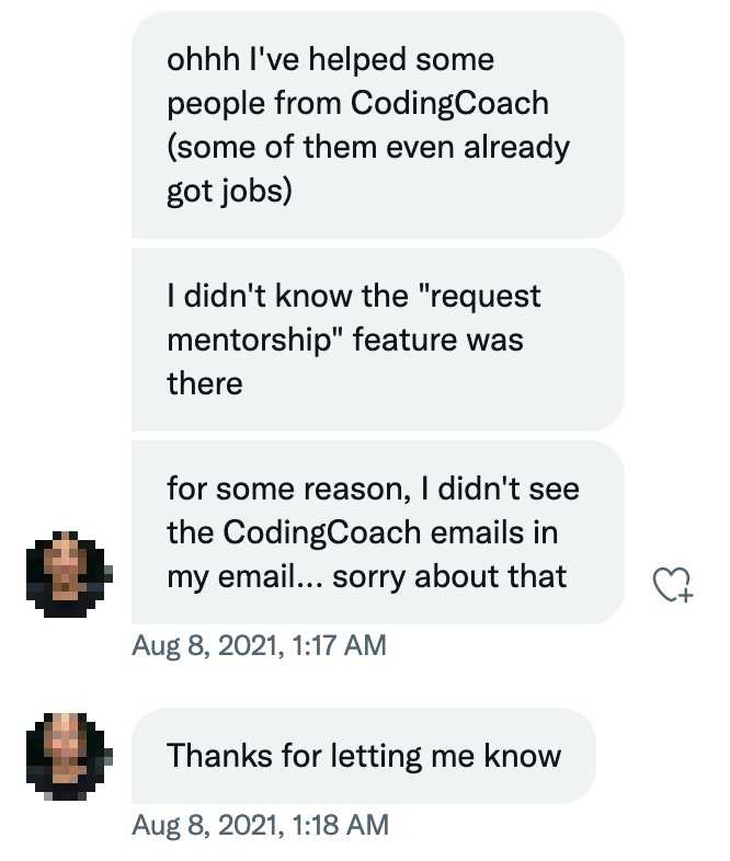 Twitter chat - mentor wasn't aware of the requests